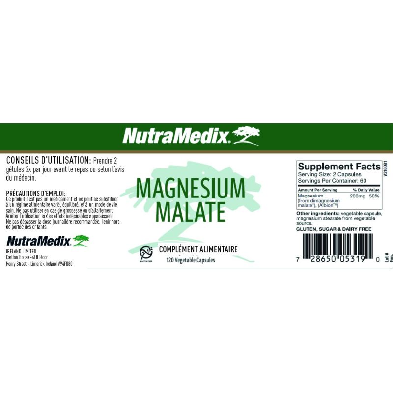 Magnesium Malate 120 Gélules | Dimagnésium Malate | Nutramedix