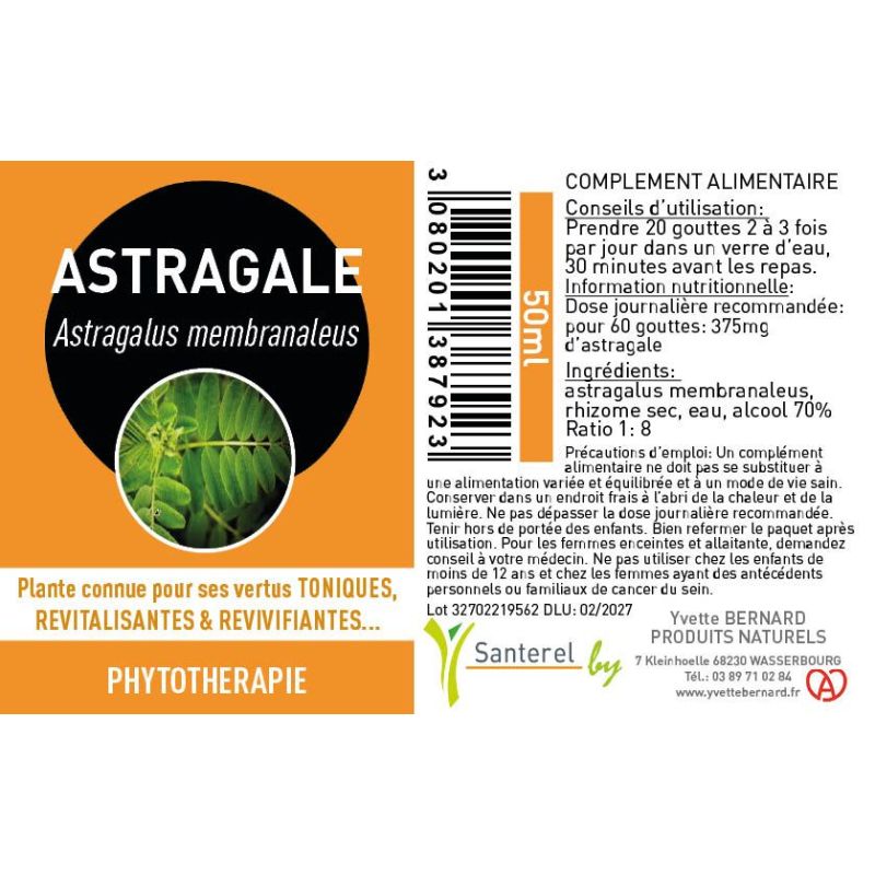 ETIQUETTE ASTRAGALE EXTRAIT DE PLANTE 50ML - Astragalus membranaleus - Santerel