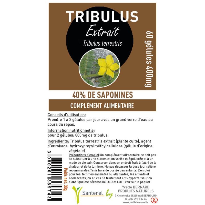TRIBULUS TERRESTRIS Extrait 60 GELULES 400MG - Santerel