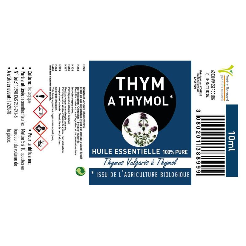 Huile essentielle THYM A THYMOL * 10ML - issu de l'agriculture biologique