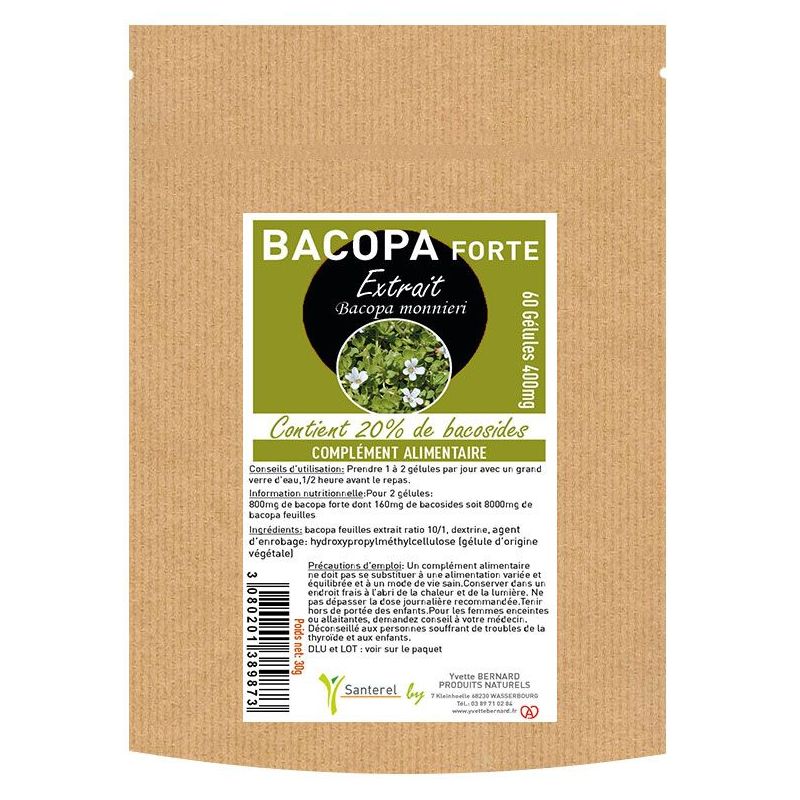 BACOPA EXTRAIT 60 gelules 400mg - contient 20% bacosides - Santerel