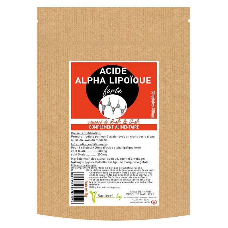 ACIDE ALPHA LIPOIQUE forte (50% R-ALA + 50% S-ALA )400MG -30 Gélules - Santerel