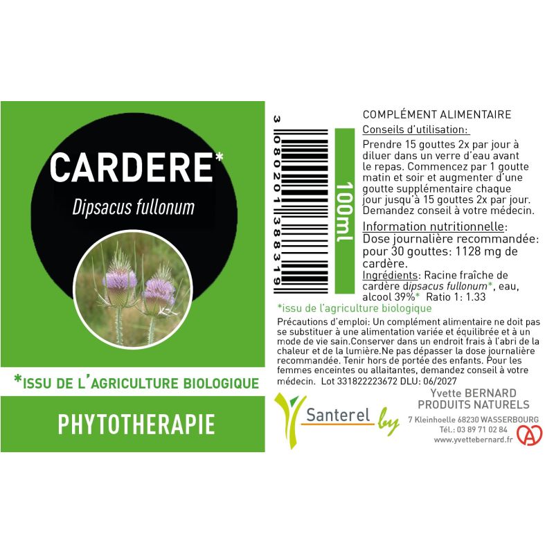 CARDERE RACINE * 100ml  - Dipsacus fullonum - *issu de l'agriculture biologique - Santerel