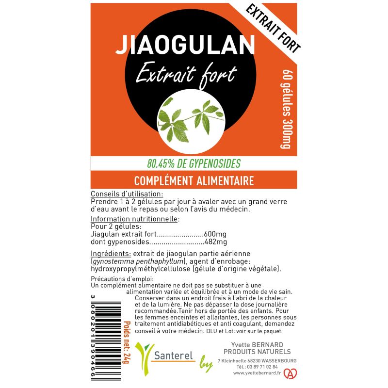 Jiaogulan Extrait Fort 300mg | 80% Gypénosides | Santerel