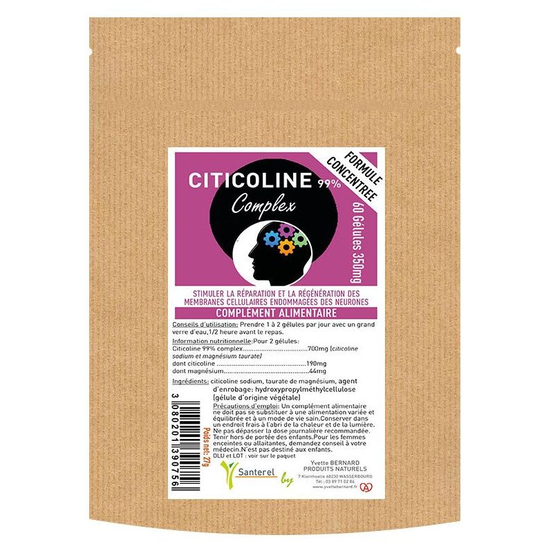 CITICOLINE 99% COMPLEX 60 GELULES  350MG - SANTEREL - réparation des neurones