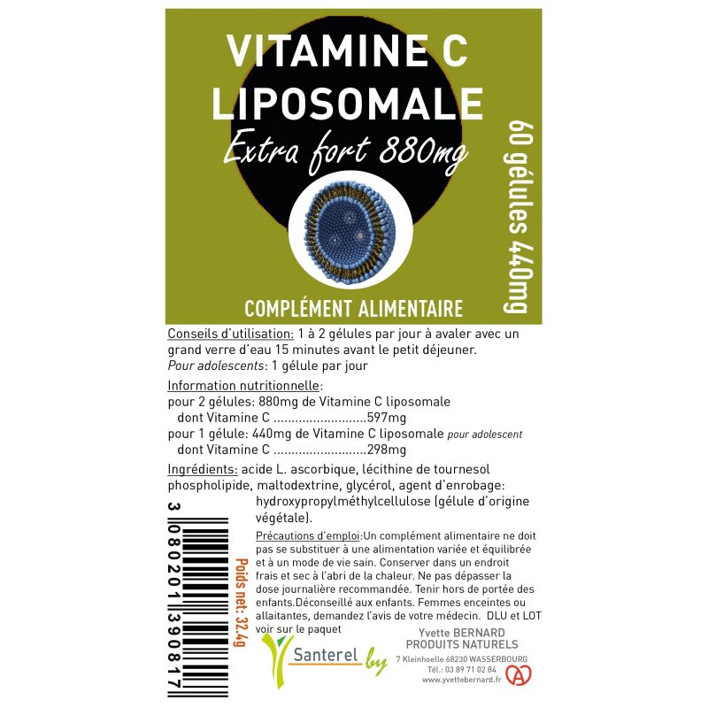 Vitamine C LIPOSOMALE EXTRA FORT 880mg - 60 GELULES 440MG  - SANTEREL Notre sélection