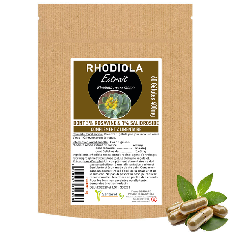 RHODIOLA ROSEA Extrait 60 GELULES 400mg - 3% Rosavine - Salidroside 1% - SANTEREL