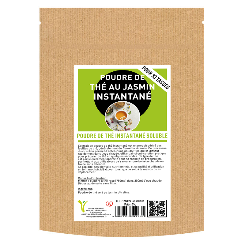 POUDRE DE THE AU JASMIN INSTANTANE SOLUBLE 25G - Pour 33 tasses