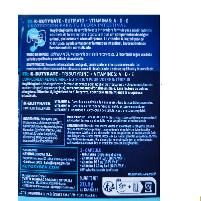 K BUTYRATE équilibre microbien intestinal - Keyoxygen® Butyrate 30 Gélules