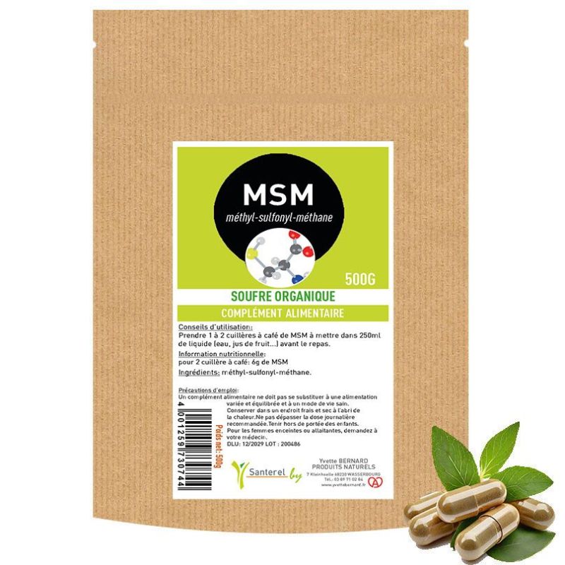 MSM 100% poudre 500g - SOUFRE ORGANIQUE méthyl sulfonyl méthane- Santerel