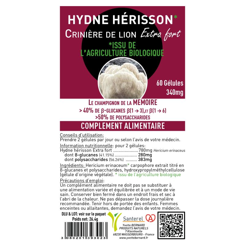 HYDNE HERISSON BIO titré en β-glucanes  |Bienfaits | au MEILLEUR PRIX