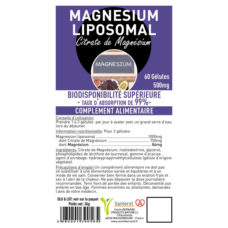 Magnesium Liposomal Granulés 50g | Citrate Magnésium | Santerel