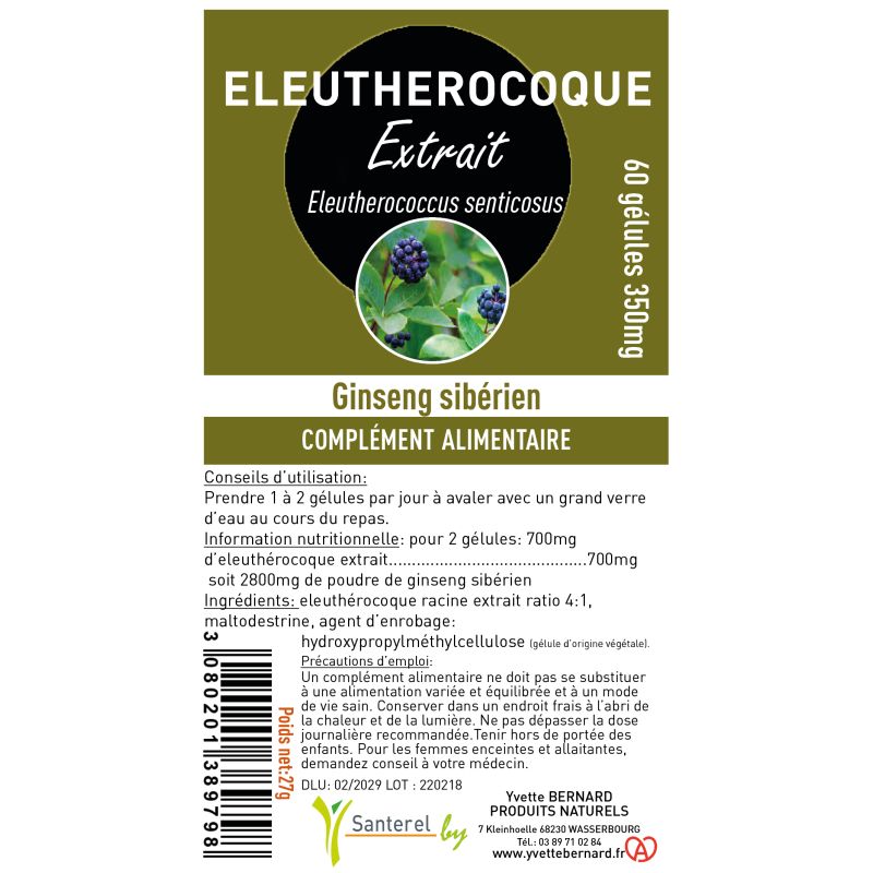 ELEUTHEROCOQUE 180 GELULES BIO|le Ginseng de Sibérie| Au meilleur prix
