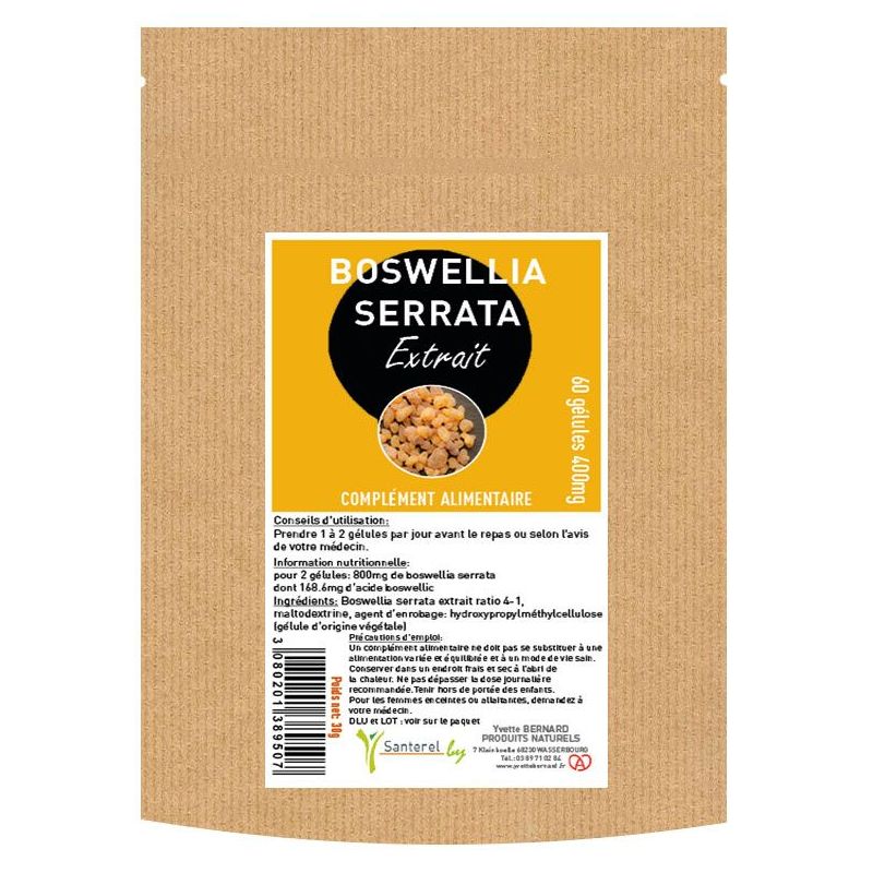 BOSWELLIA SERRATA Extrait  60 Gélules 400MG - 20% d'acide boswellic - - SANTEREL