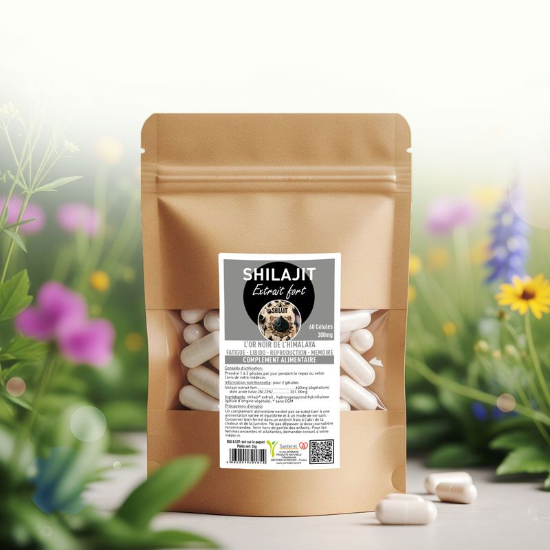 SHILAJIT Extrait Fort 60 gelules 300mg - L'OR NOIR DE L'HIMALAYA SANTEREL