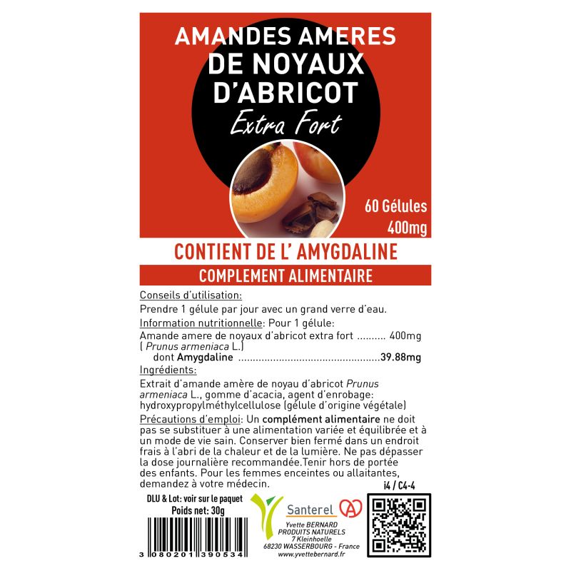 AMANDE AMERE DE NOYAU D'ABRICOT Extra fort  - 60 GELULES 400MG- SANTEREL