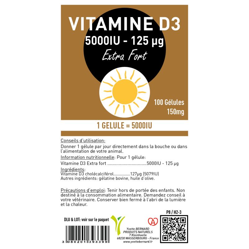 Vitamine D3 5000 IU animaux – Santé osseuse & immunité