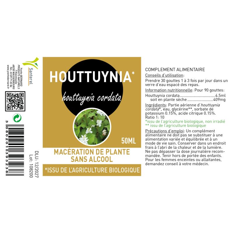 Houttuynia Cordata 50ml | Macération Sans Alcool | Santerel