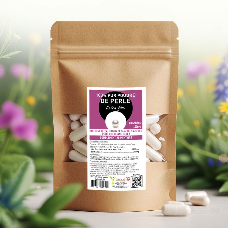POUDRE DE PERLE EXTRA FINE 100% PUR - 60 Gélules 400mg - SANTEREL