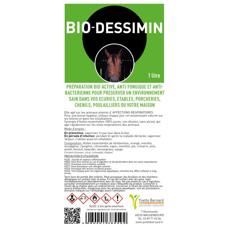 Bio DESSIMIN pour chevaux|100% huiles essentielles| emphysème toux|100% NATUREL