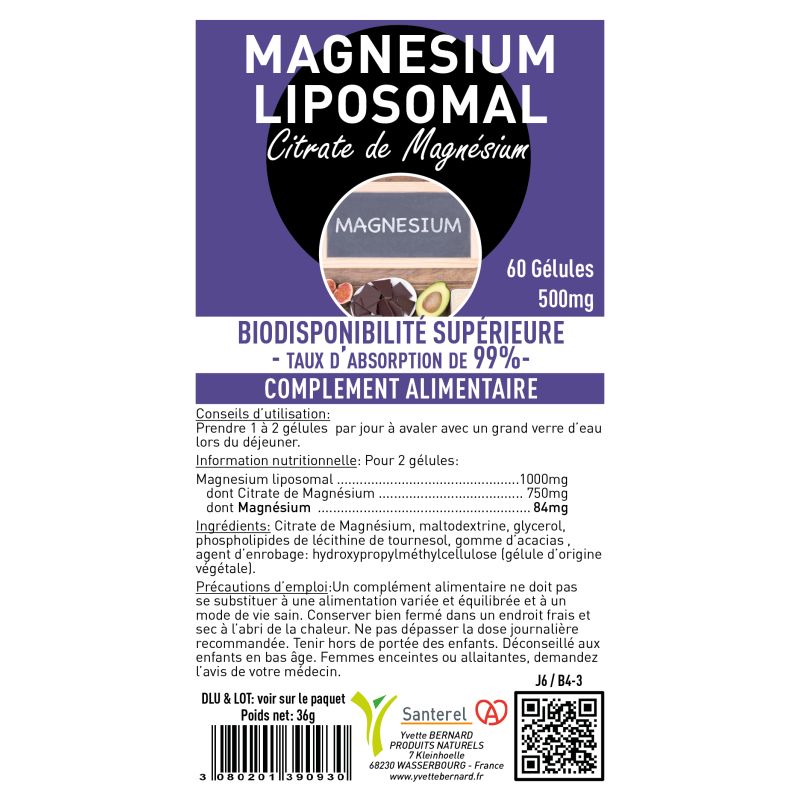 Magnesium Liposomal 500mg | Citrate de Magnésium | Santerel