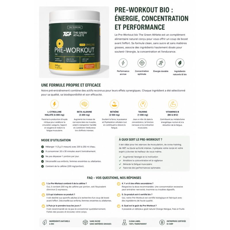 PRE WORKOUT | Énergie, Focus et Performance Maximale