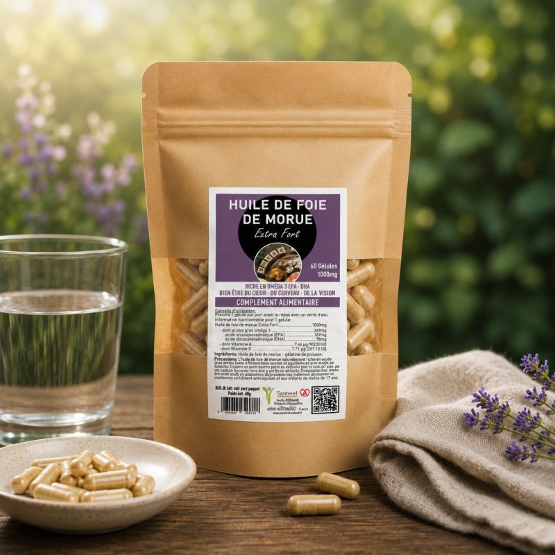 HUILE DE FOIE DE MORUE OMEGA 3 VITAMINE A & D 60 GELULES 1000mg SANTEREL