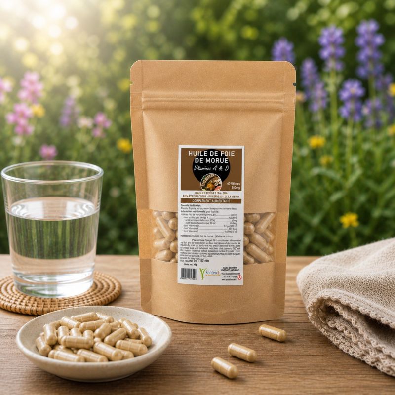 HUILE DE FOIE DE MORUE OMEGA 3 VITAMINE A & D 60 GELULES 500mg SANTEREL