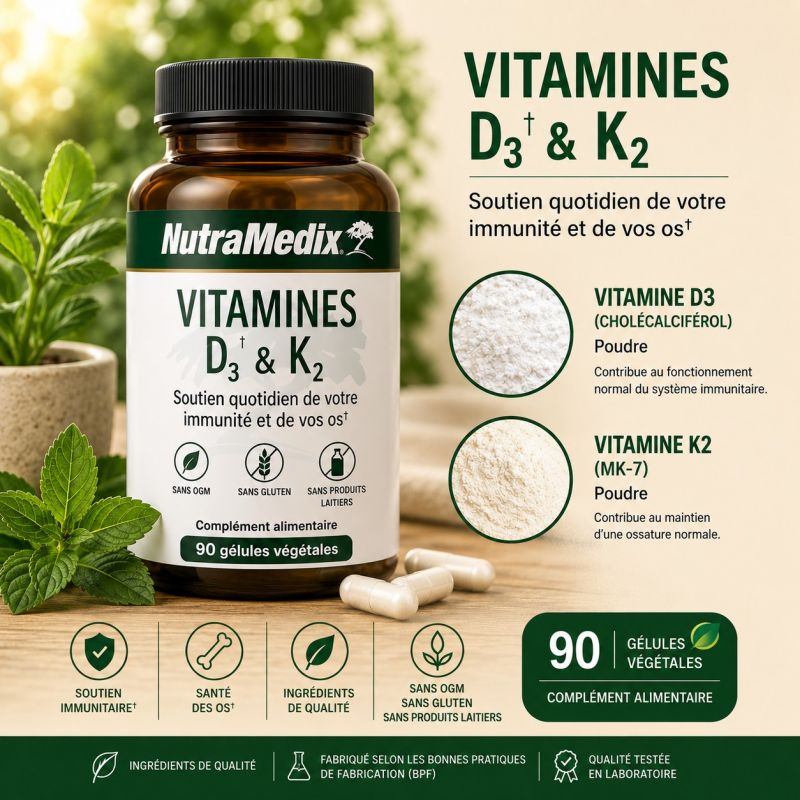 VITAMINE D3 (5000UI) & Vitamine K2  NUTRAMEDIX - 90 capsules
