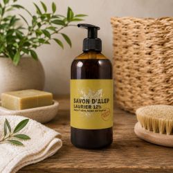 Savon d'Alep Liquide 12 % Laurier Et Olive avec pompe 500 ml