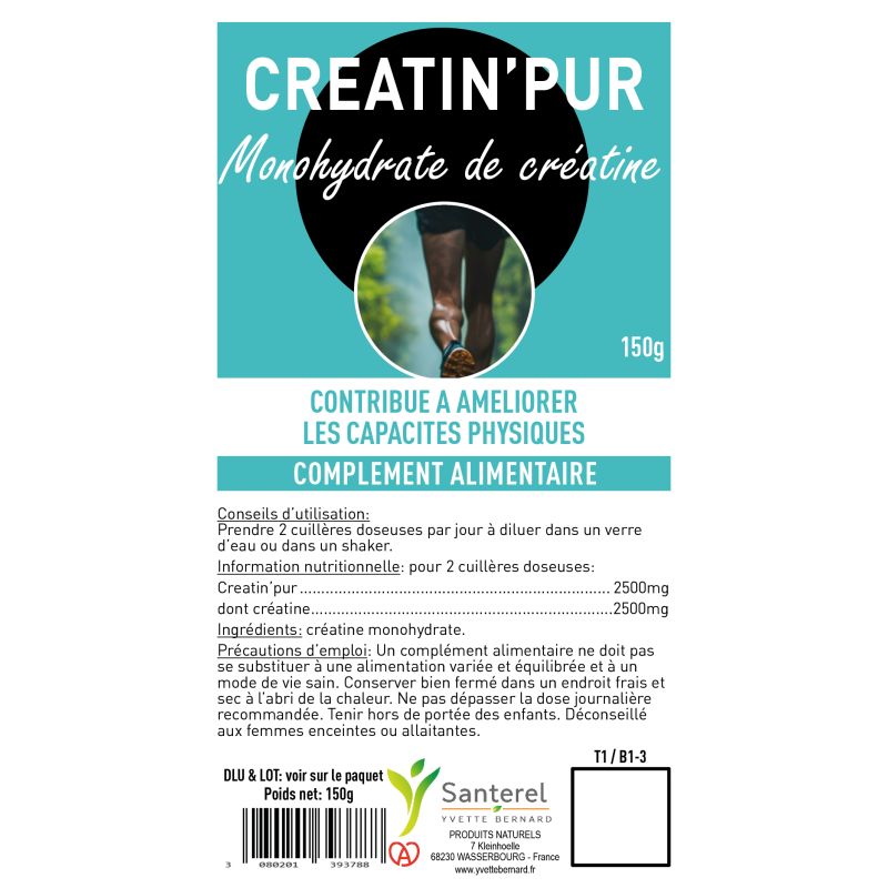 Creatin'PUR Créatine Monohydrate 150 g | Créatine pure en poudre - Santerel