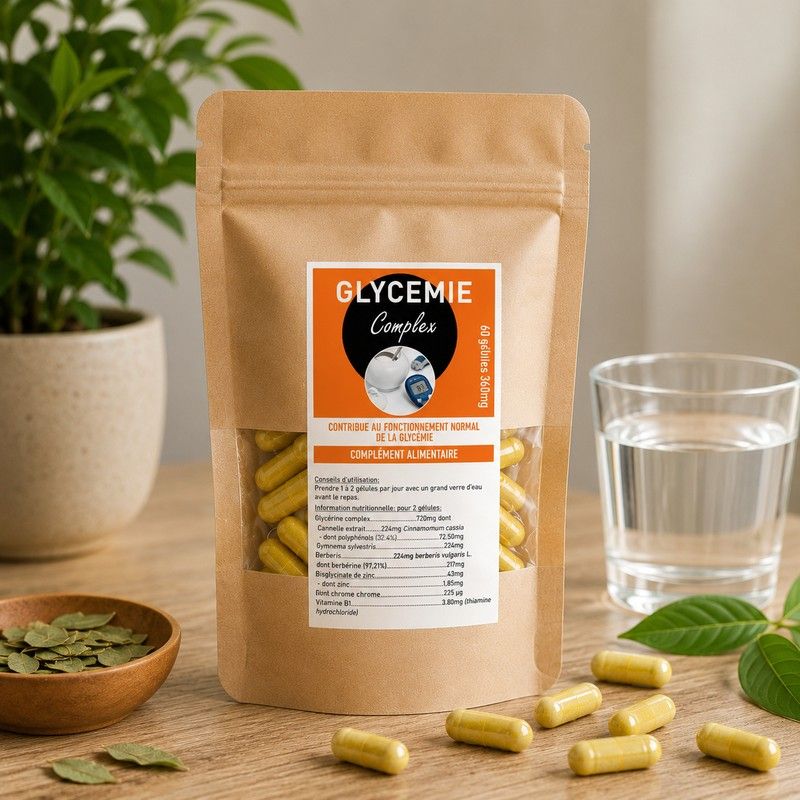 GLYCEMIE COMPLEX 60 GELULES 360MG - Cannelle, Gymnéma, Berbérine, Chrome, Zinc, Vit. B1 - SANTEREL