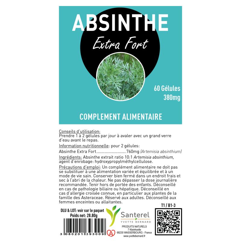 Absinthe Extra Fort 380mg | 60 Gélules | Santerel