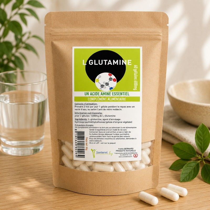 L-GLUTAMINE 60 gélules 400mg - Acide Aminé - SANTEREL