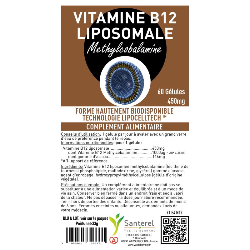 Vitamine B12 Liposomale 450mg | Methylcobalamine | Santerel