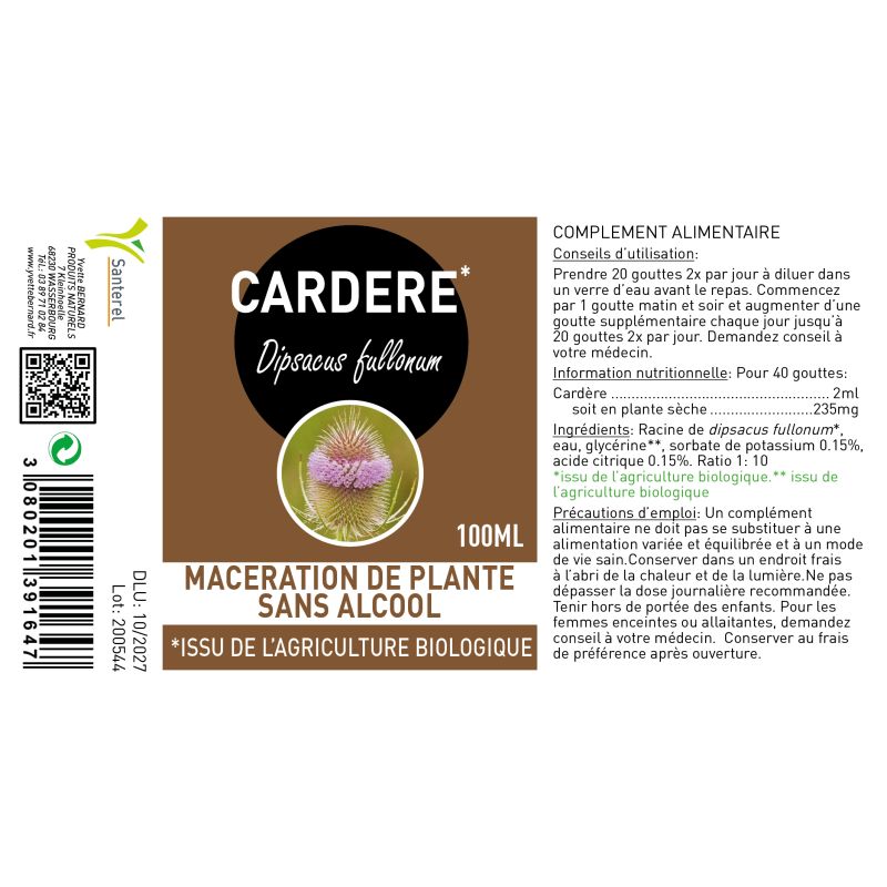 Cardère Bio 100ml | Macération Sans Alcool | Santerel