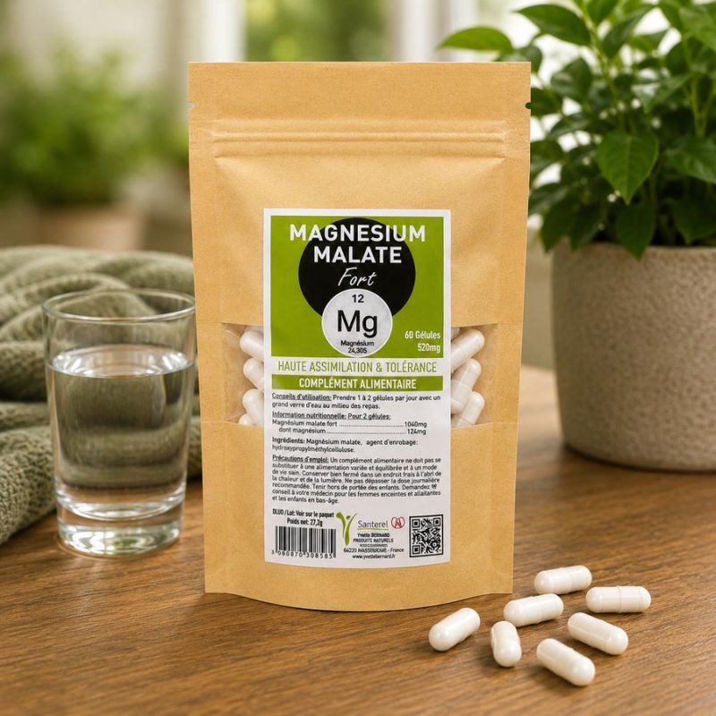 MAGNESIUM MALATE FORT 60 gélules 520mg - Malate de Magnésium - SANTEREL