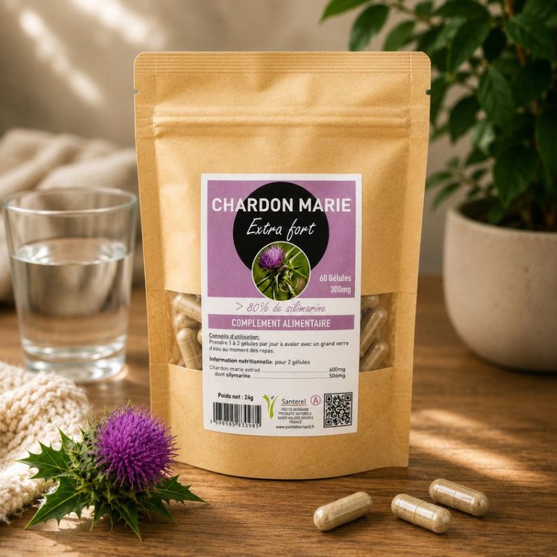 CHARDON-MARIE EXTRA FORT 60 gélules 300mg - Plus de 80% de Silymarine - SANTEREL